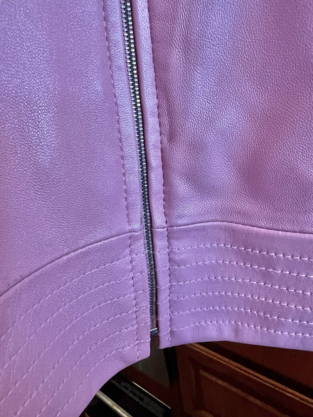St. John Sport By Marie Gray Pink Leather Jacket Size L With Full Zip Front & Po - Picture 7 of 16